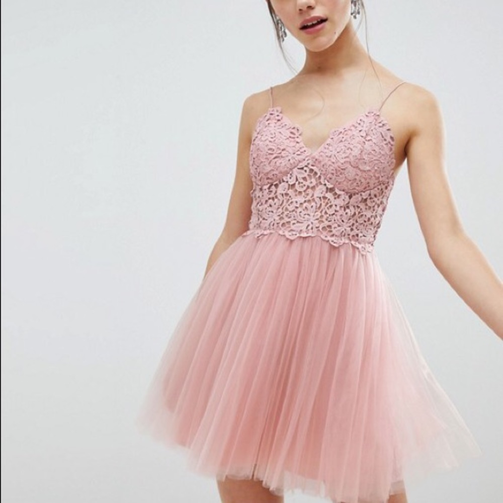 lace cami top tulle mini dress